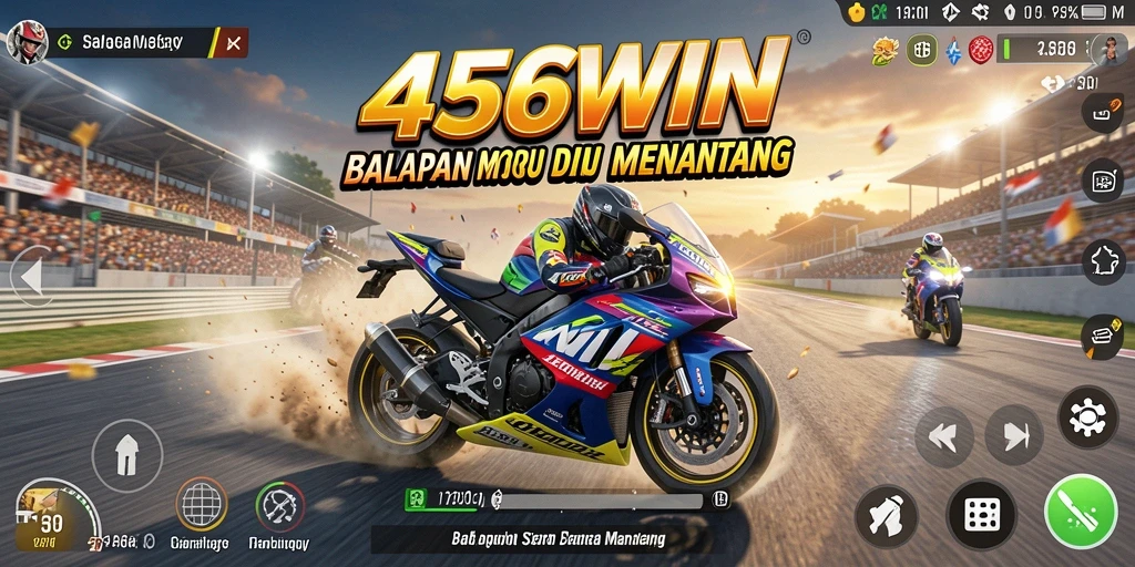 Screenshot utama 456WIN menampilkan trek balapan yang seru dan kendaraan performa tinggi.