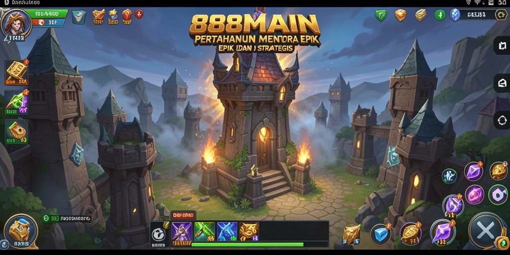 Screenshot gameplay 88MAIN menunjukkan menara yang siap bertahan dari serangan musuh.