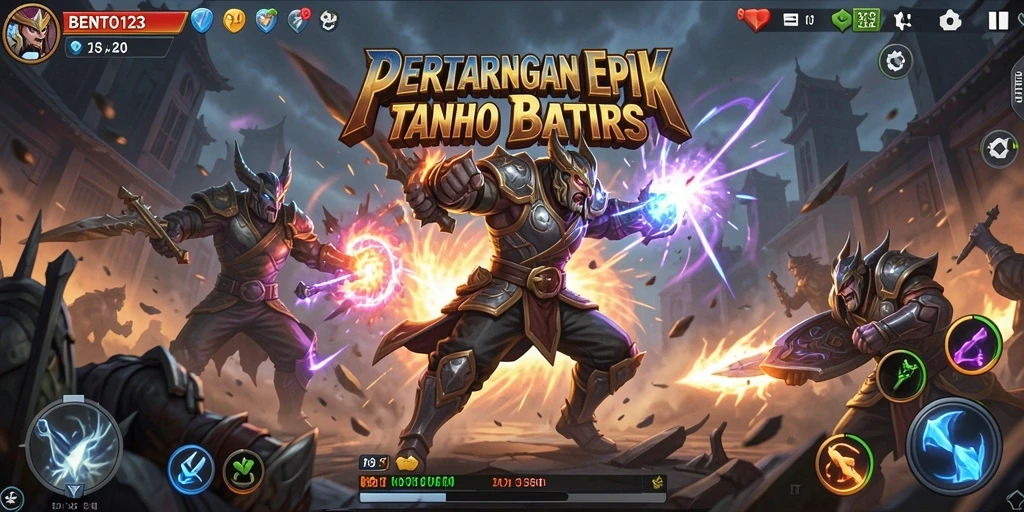 Tampilan action seru dalam gameplay BENTO123 dengan karakter bertarung.