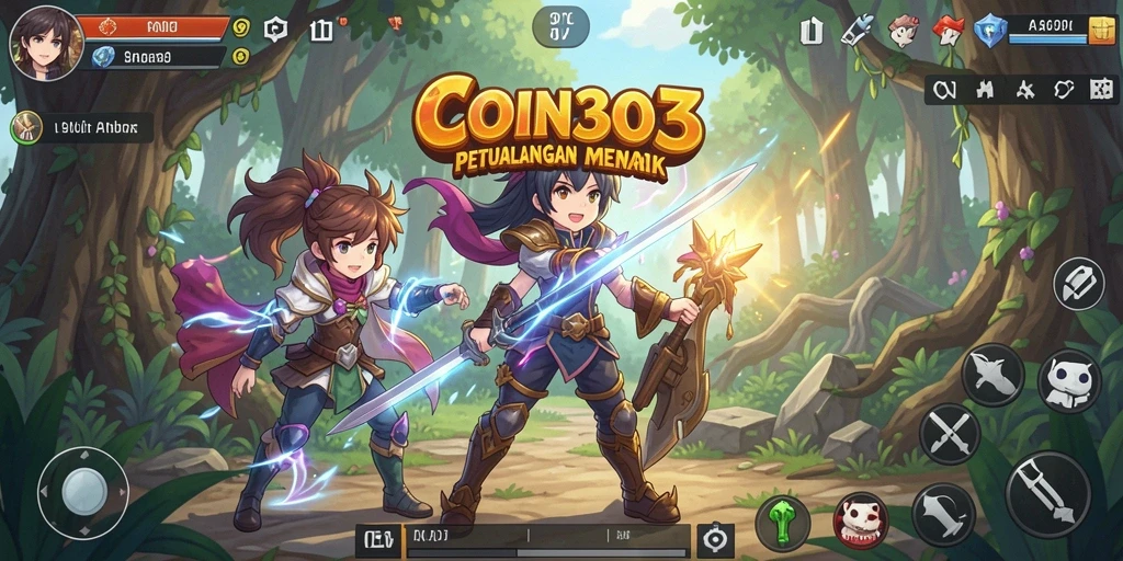 Screenshot gameplay COIN303 menunjukkan aksi karakter anime yang seru.