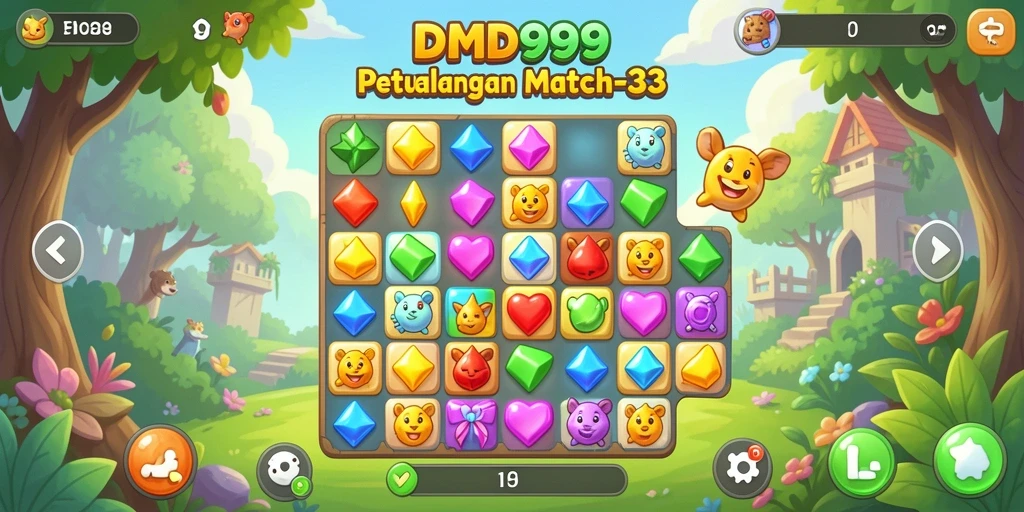Tampilan menarik dari gameplay DMD999 dalam aksi Match-3.