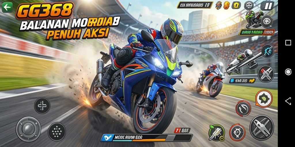 Screenshot utama GG368 menampilkan momen balapan motor yang mendebarkan.