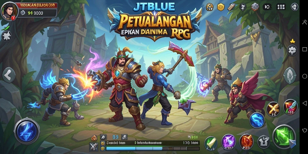 Tampilan gameplay JTBLUE yang menonjolkan aksi RPG yang mendebarkan.