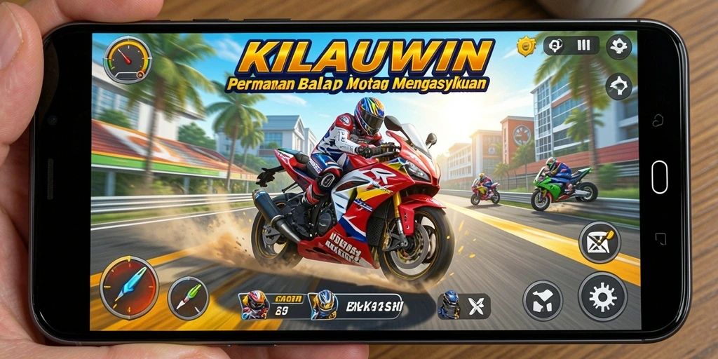 Tampilan gameplay KILAUWIN dengan aksi balap motor yang mendebarkan.