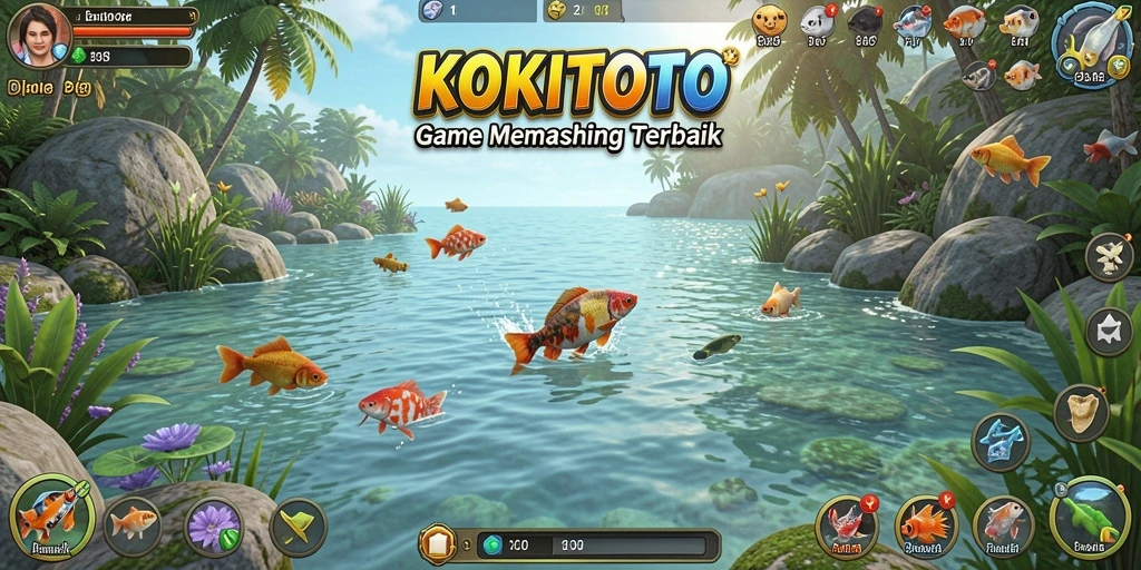Tampilan utama game KOKITOTO dengan aksi memancing yang seru.