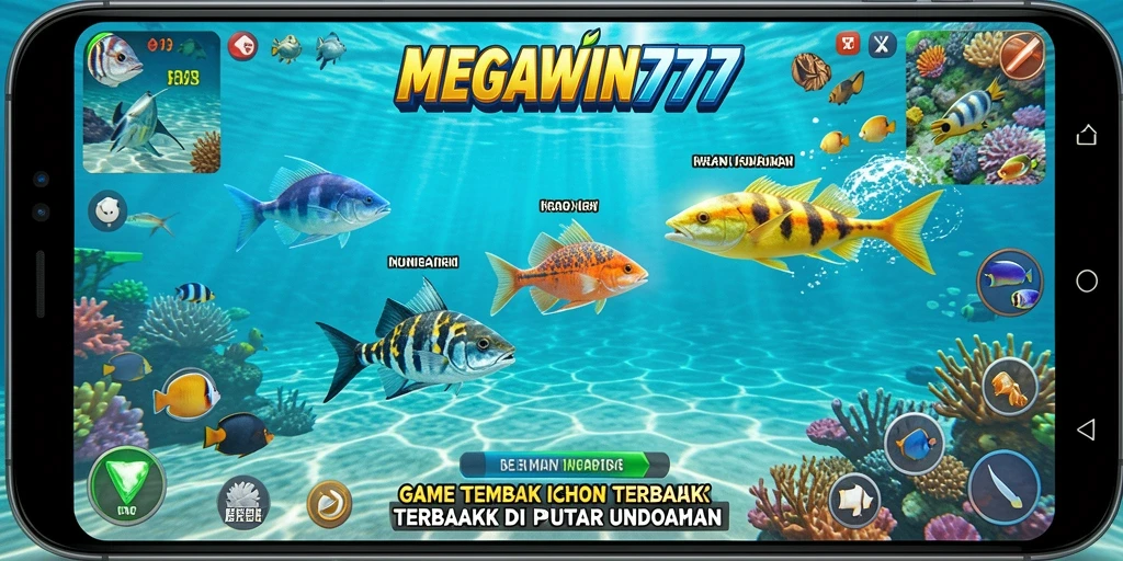Screenshot gameplay MEGAWIN777 menampilkan momen menangkap ikan.