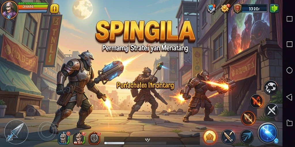 Tampilan dinamis permainan SPINGILA dengan pertempuran seru.
