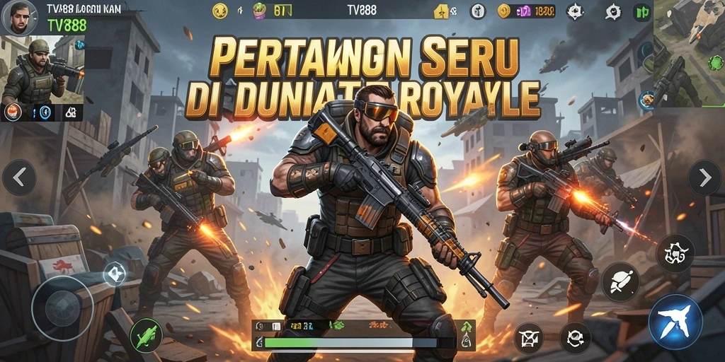 Tampilan gameplay TV888 dengan aksi pertempuran Battle Royale yang mendebarkan.