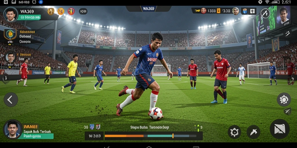 Screenshot utama WA369 menampilkan aksi seru pada pertandingan sepak bola.